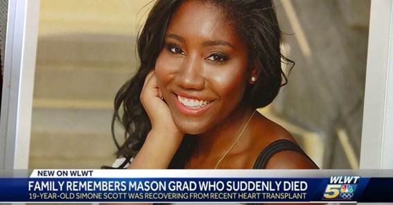 Simone Scott, a 19-year-old freshman at Northwestern University in Evanston, Ill., died June 11 of complications from a heart transplant.