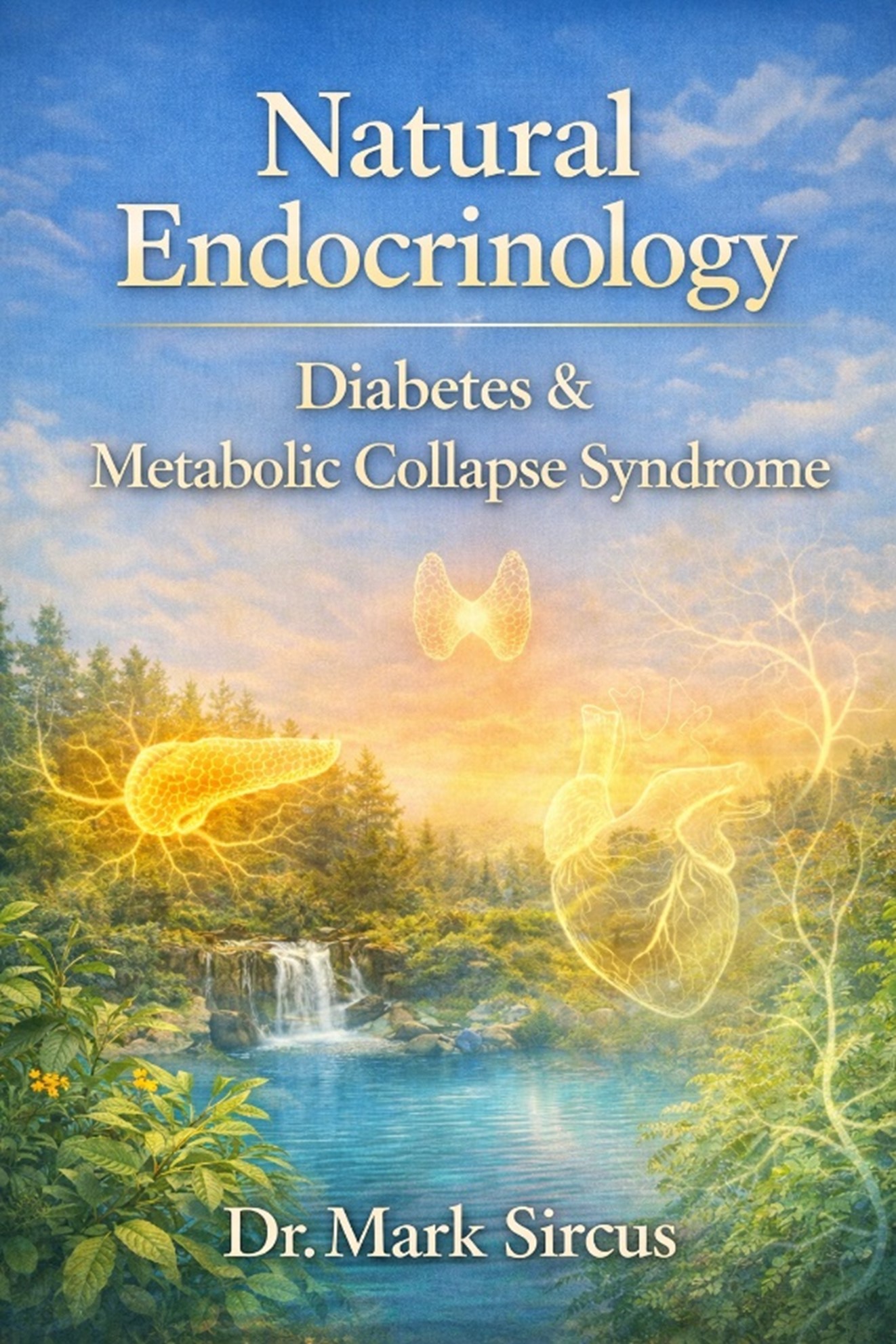 Natural Endocrinology book cover showing the heart, pancreas, and thyroid glowing over a natural landscape.