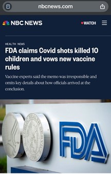Screenshot of an online news headline about the FDA and vaccine rules