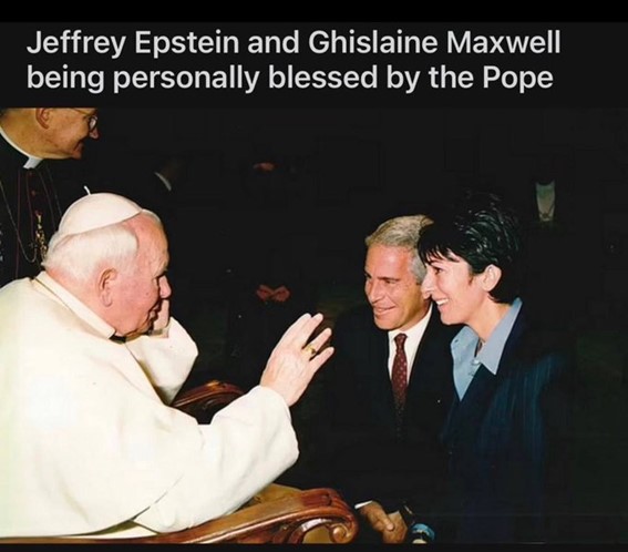 A religious figure extending a hand in blessing toward two smiling people