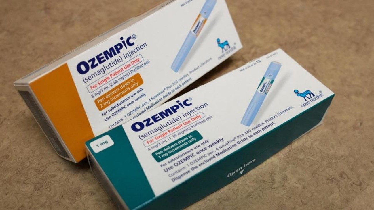 Ozempic semaglutide injection boxes used for diabetes and weight loss, highlighting pharmaceutical treatment of obesity.