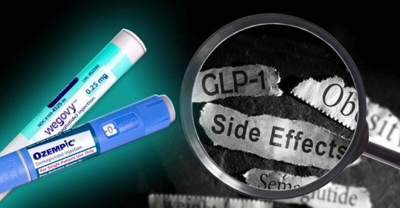 GLP-1 weight loss drugs and semaglutide side effects, illustrating risks and limitations of pharmaceutical obesity treatments.