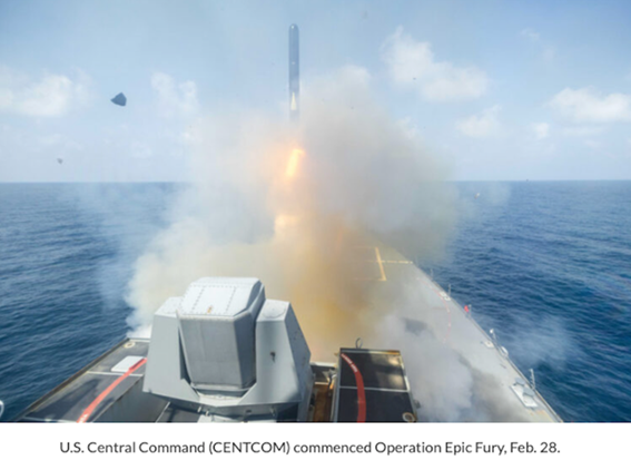 Missile launch from naval warship at sea during military operation, showing rising global conflict and geopolitical tension.