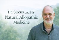 Portrait of Dr. Mark Sircus with text about natural allopathic medicine against a soft natural landscape background