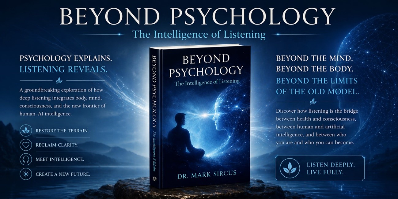 Book cover ‘Beyond Psychology’ with human silhouette and glowing consciousness figure.