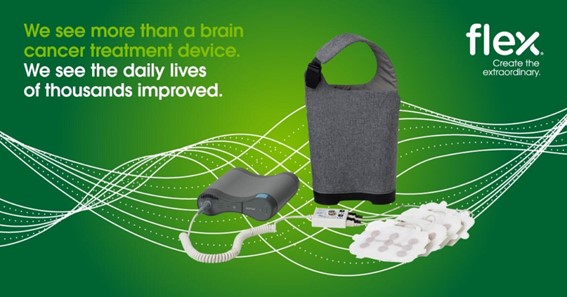 Advertisement for a wearable cancer treatment device and accessories.