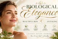 Woman with glowing skin promoting biological elegance, beauty, and antiaging.