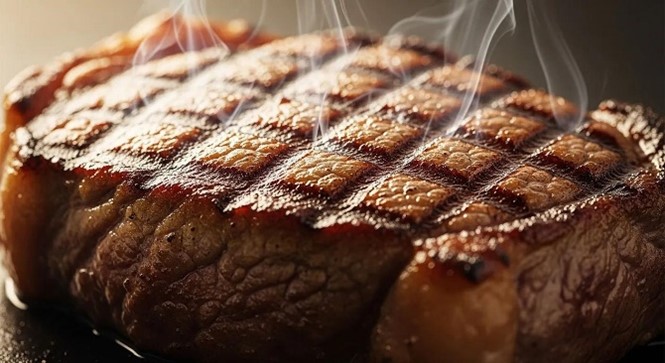 Grilled steak illustrating the Maillard reaction and glycation.