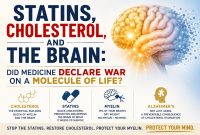 Infographic discussing statins, cholesterol, myelin, and brain health.