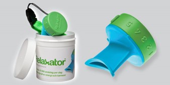 Relaxator breathing device used for respiratory retraining.