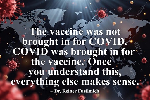 Graphic featuring a quote criticizing the relationship between COVID-19 and vaccination.