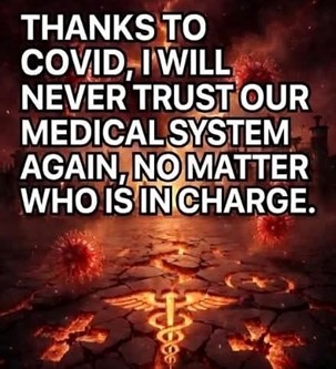 Graphic expressing loss of trust in the medical system following the COVID-19 pandemic.