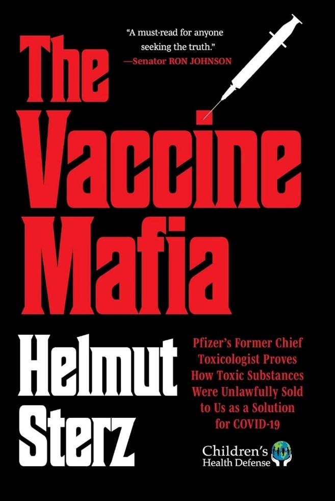 Cover of The Vaccine Mafia by Helmut Sterz, featuring bold red typography and a syringe graphic.