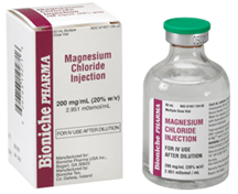 Magnesium chloride injection vial and packaging.