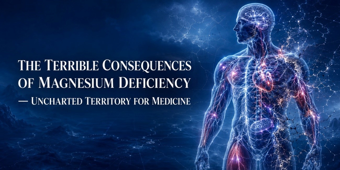Human body illustration highlighting the systemic consequences of magnesium deficiency across the nervous, cardiovascular, and cellular systems.