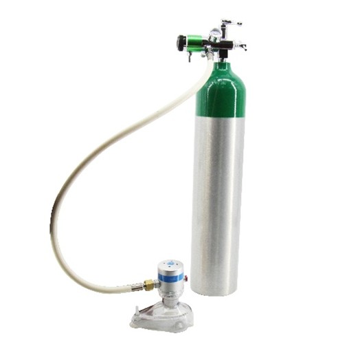 Carbon dioxide medical gas cylinder and breathing mask used for controlled CO2 delivery.
